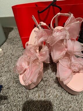 AKIRA Pink Floral Organza Platform Heels
